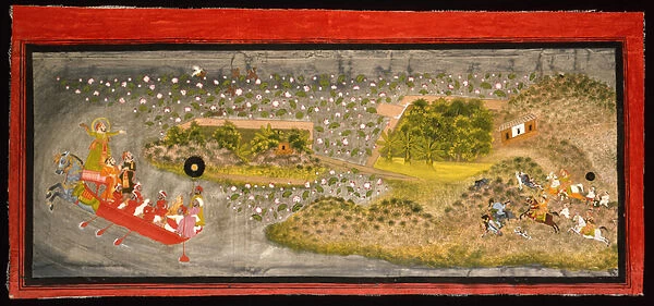 Maharana Jagat Singh II hawking and boar hunting, c. 1740 (opaque w  /  c