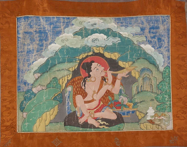 Mahasiddha Krishnacharya, from a partial set of thangkas, early 19th century (mineral pigments on sized cotton; original brocade mounting)