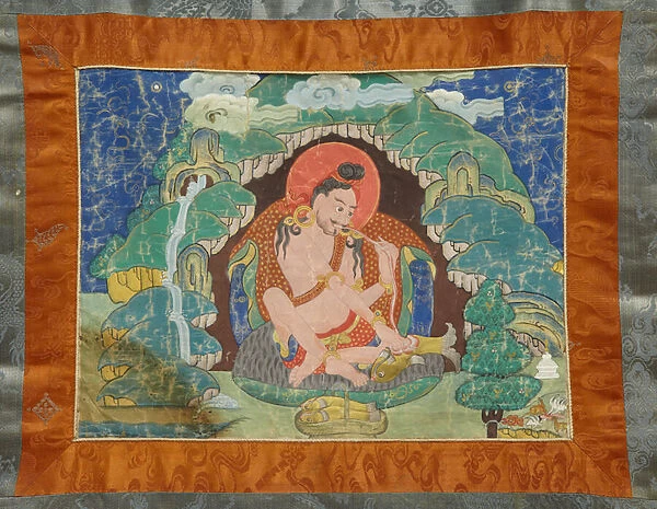 Mahasiddha Luipa, from a partial set of thangkas, early 19th century (mineral pigments on sized cotton; original brocade mounting)