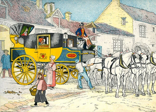 Mail coach at a coach house in 1840