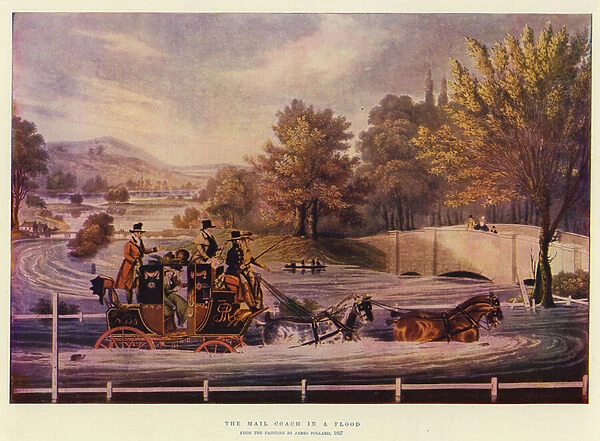 The Mail Coach in a Flood (colour litho)
