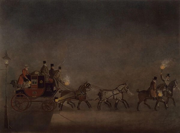 Mail Coach in a Fog, 1829 (coloured engraving)