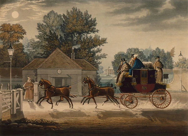 Mail Coach by Moonlight (coloured engraving)