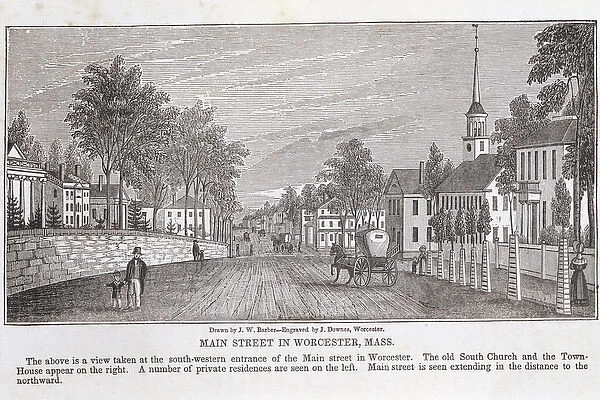 Main street in Worcester, from Historical Collections of Massachusetts