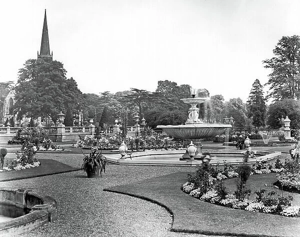 The main terrace in the garden, Clumber Park, from The English Country House (b / w photo)