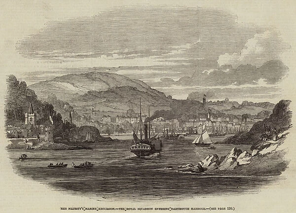 Her Majestys Marine Excursion, the Royal Squadron entering Dartmouth Harbour (engraving)
