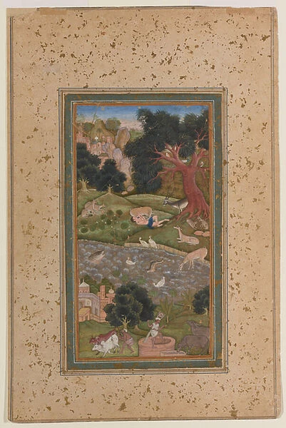 Majnun in the Wilderness, c. 1600 (opaque w  /  c on paper)