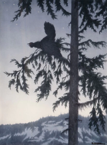 The male capercaillie plays, 1912 (bodycolour on paper)