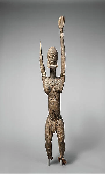 Male Figure with Raised Arms, 14th-17th century (wood, patina)