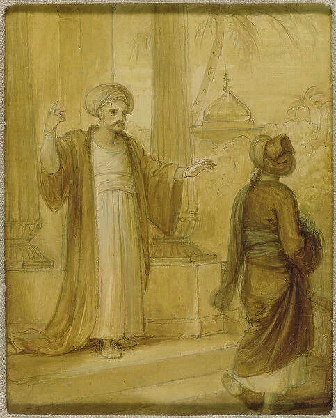 Two male figures standing, illustration from an Eastern Romance, possibly The