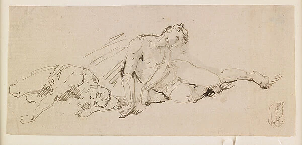 Two Male Figures (Study for the Resurrection) (pen & brown ink & gray wash)