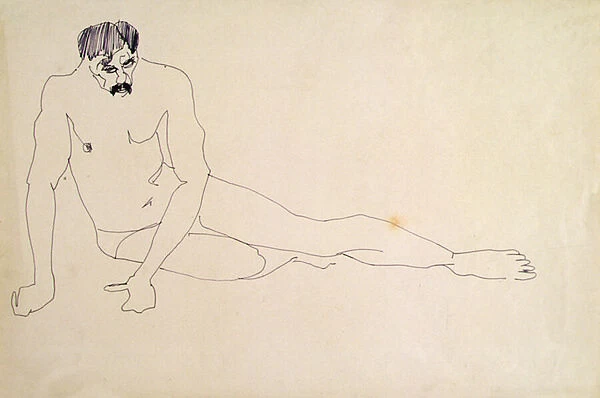 Male Nude Resting, 1913 (pen & ink on paper)