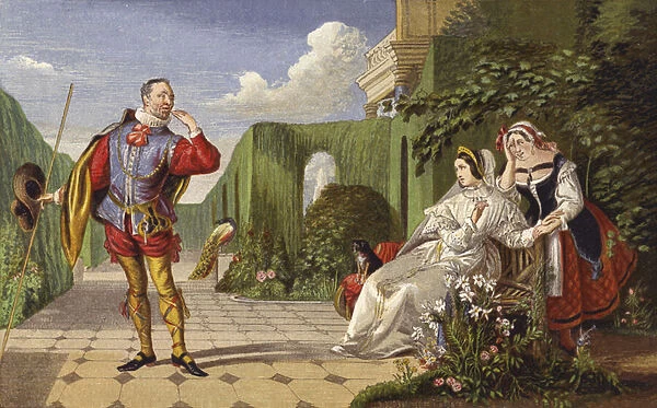 Malvolio and the Countess (colour litho)