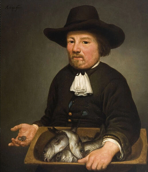 Man with the Bucket of Fish - Cuyp, Aelbert (1620-1691) - Oil on wood - 40x34 - Dordrechts Museum