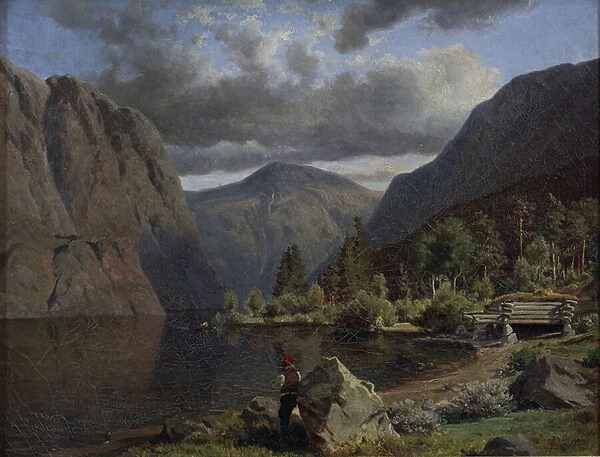 Man in Fjord landscape, 1848 (oil on canvas)