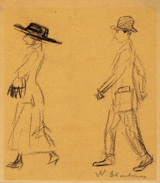 Man Following Woman (charcoal on paper)