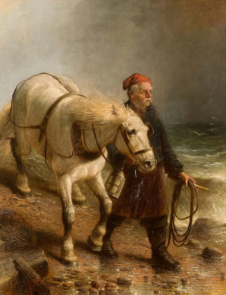 Man with Horse and Lantern (oil on canvas)