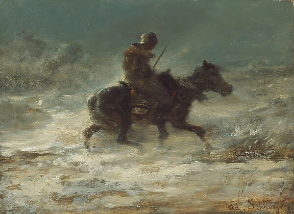 Man with Lance Riding through the Snow, c. 1880 (oil on canvas)