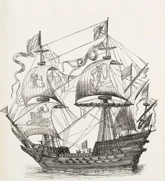 Man-of-War of the 16th century, c. 1880 (litho)