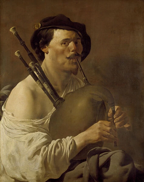 A Man Playing the Bagpipes, 17th century (oil on canvas)