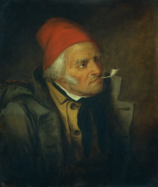 Man with Red Hat and Pipe (oil on canvas)