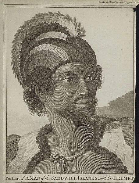 A Man of the Sandwich Islands with his Helmet (engraving)