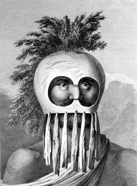 A Man of the Sandwich Islands in a Mask, illustration from A Voyage to the Pacific