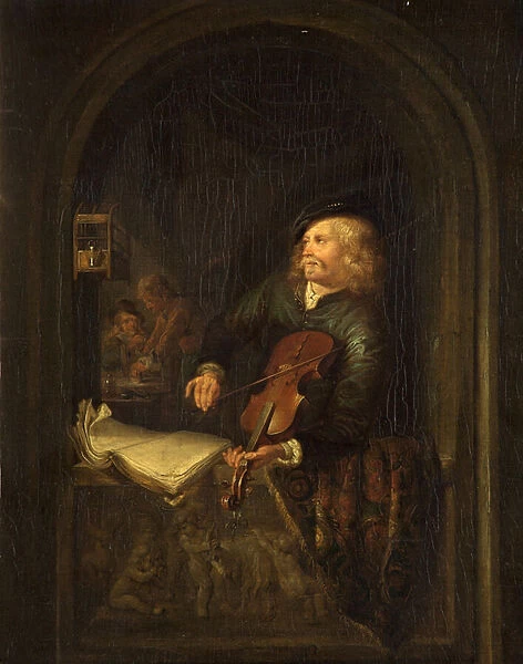 Man with a Violin (oil on panel)