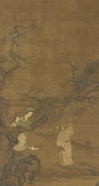 Man and woman enjoying plum blossoms, Ming or Qing dynasty