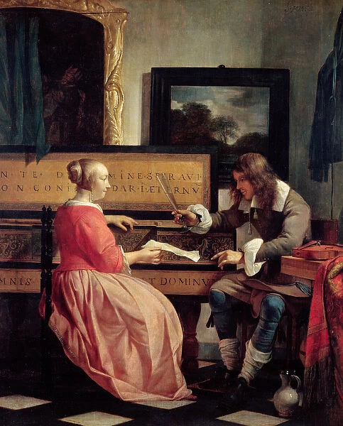 A Man and a Woman Seated by a Virginal, c. 1665 (oil on panel)