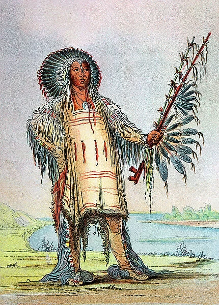 Mandan Indian Ha-Na-Tah-Muah, Wolf chief (colour litho)