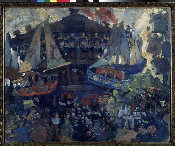 Manege (carrousel). Oeuvre de Nikolai Nikolayevich Sapunov (Sapounov) (1880-1912), tempera sur carton, 1908. Art russe, 20e siecle, symbolisme, State Tretyakov Gallery, Moscou