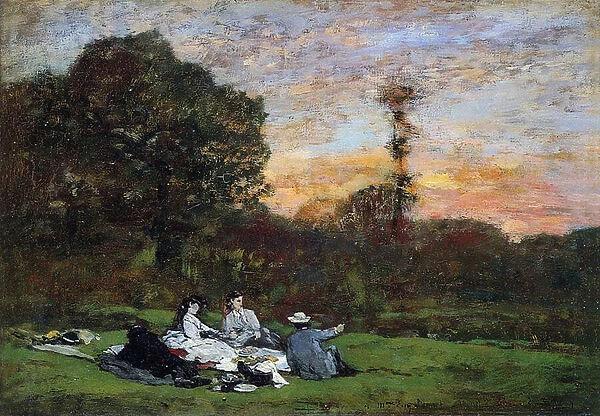 The Manet Family picnicking, 1866 (oil on panel)