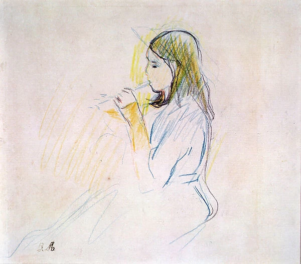 Manets Daughter Playing the Recorder (coloured pencil on paper)
