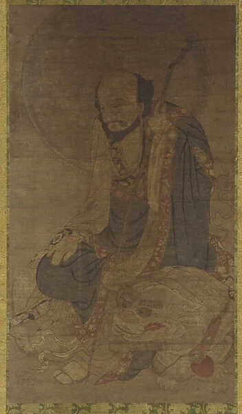 Manjusri and his lion (ink and colour on silk)