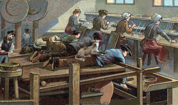 Manufacture of knives, moulding workshop. Chromolithography of the end of the 19th