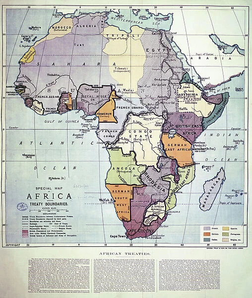 Map of Africa showing Treaty Boundaries, 1891 (colour lithograph)