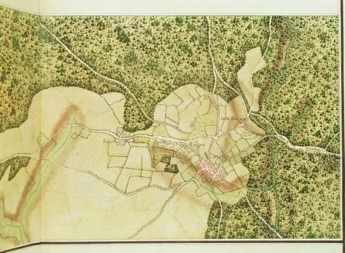 Framed Print : Map of the area of Bourges (colour litho)