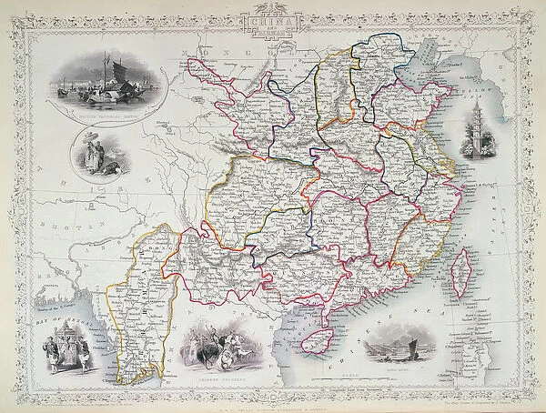 Map of China and Birmah, 1851 (colour engraving)