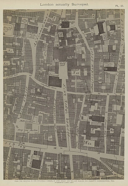 Map of part of the City of London, showing the location of Guildhall, 1677 (litho)
