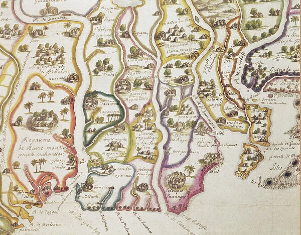 Map of the Coast of Africa and the River Gambia, 1622 (coloured engraving)