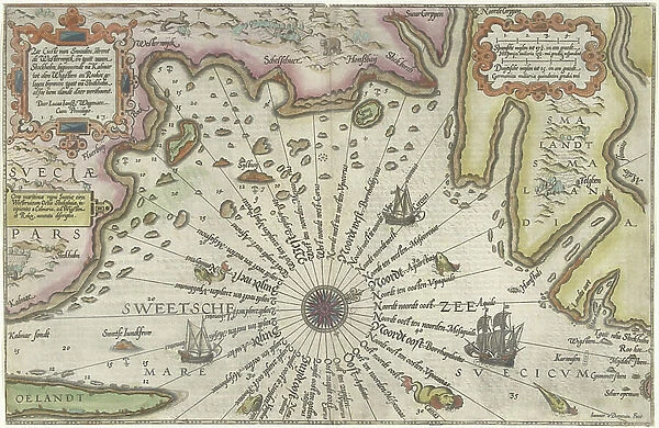 Map of the coast of Sweden between Kalmar and Stockholm, 1580-83 (engraving)