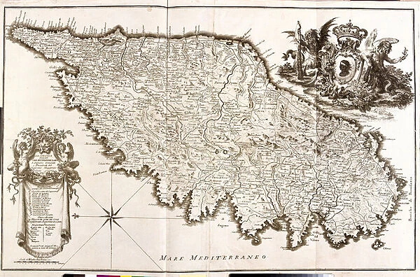 Map of Corsica (France) (etching, 1730)