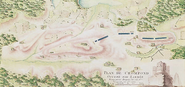 Map of Crompond, from Guerre de l Amerique, 1782 (colour engraving)