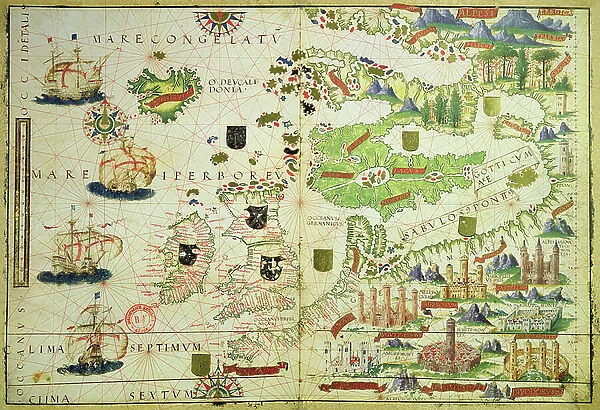 Map of Europe, from a facsimile of the Miller Atlas by Pedro and Jorge Reinel, and Lopo Homem, made in 1519