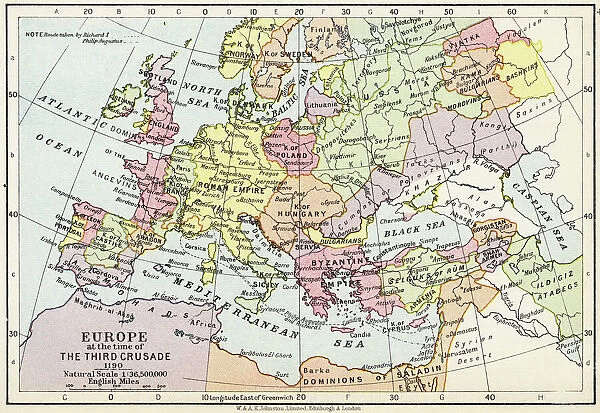 Map of Europe at the time of the Third Crusade, 1190, from Historical Atlas