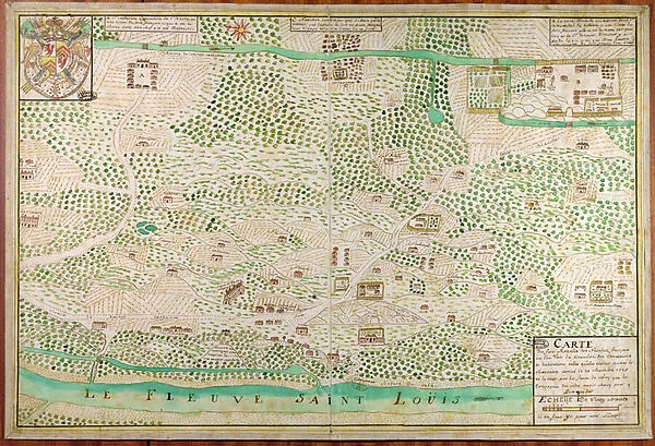 Map of Fort Rosalie des Natchez, Louisiana (gouache on paper)