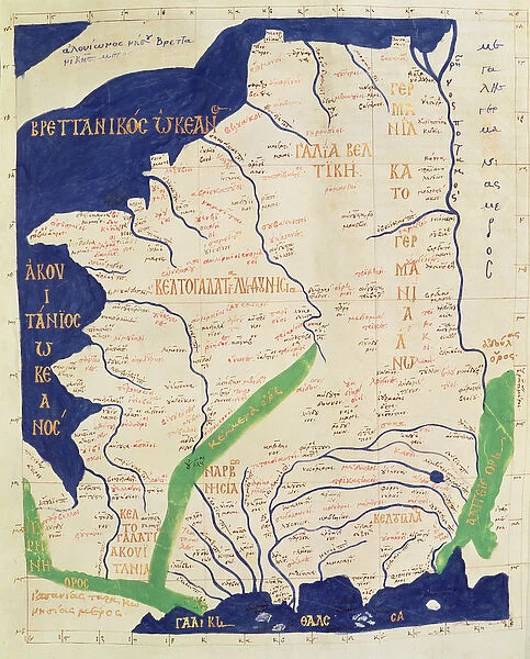 Map of France, from Geographia (vellum)