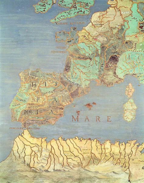 Map of France, Spain and North-West Africa, from the Sala Del Mappamondo