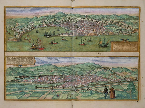 Map of Genoa and Florence, from Civitates Orbis Terrarum